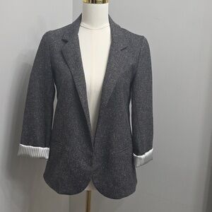 Silence + Noise Vintage Charcoal Boyfriend Blazer with Striped Lining